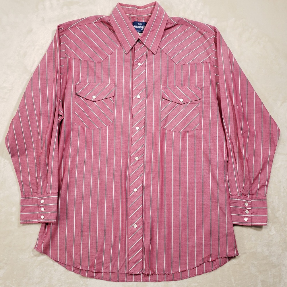 Wrangler Western Shirt Mens Large Red Striped Pearl Snap Long Sleeve Cowboy